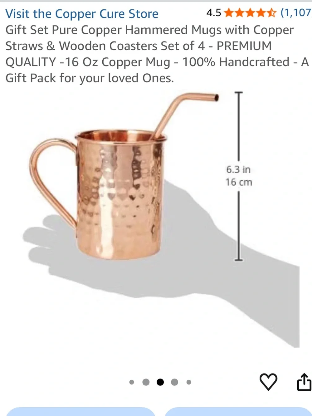 Copper Cure 100% Copper Mugs with Straws (4)
